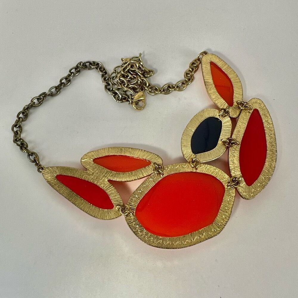 Orange and blue statement necklace - Picture 5 of 8